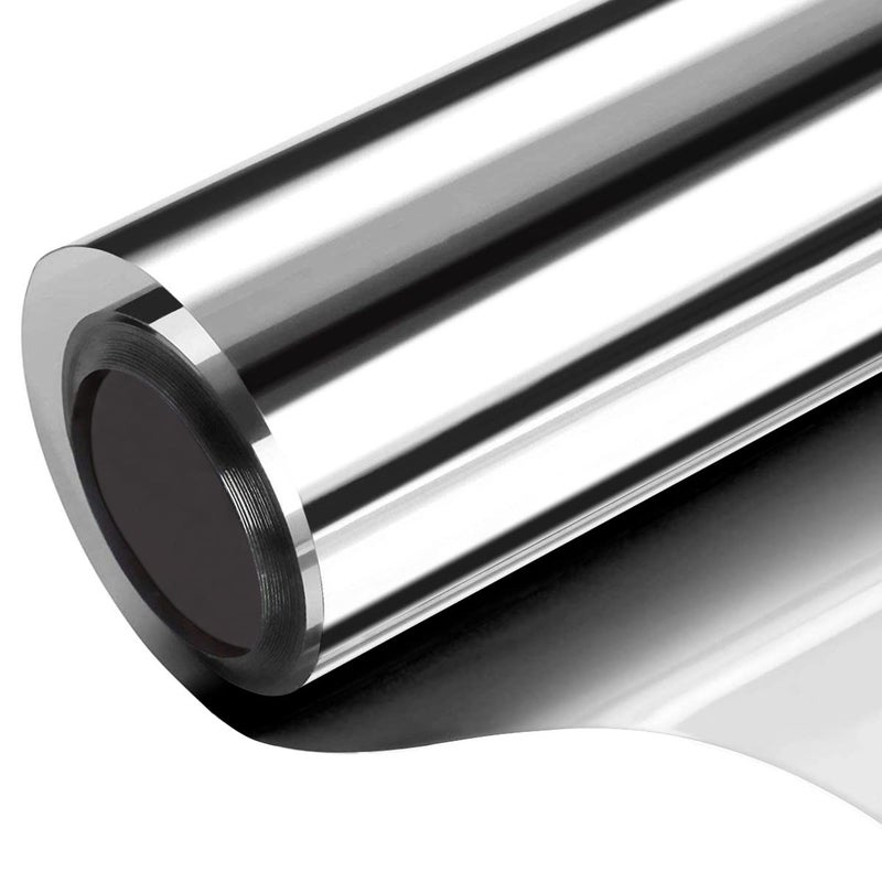 WochiTV One Way Window Tint Film Privacy Daytime Anti Peep Sun Blocker Mirror Coverings,Heat Control UV Reflective Static Cling No Glue,Shades Window Tinting Film for Home and Office Silver 35.4 x 157.5 Inch - Image 1